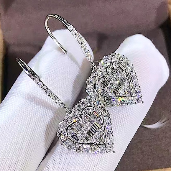 Sterling Silver Heart Zircon Necklace Earrings Matching Set - Picture 2 of 9